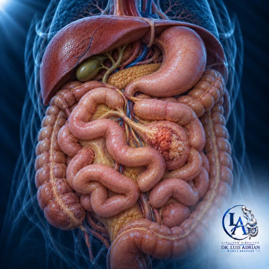 Ilustración anatómica relacionada con intestino delgado